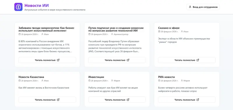 Новостной сайт с административной панелью в 3-х ролях (администратор/сотрудник/клиент)